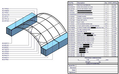 Arched shelter with parts list